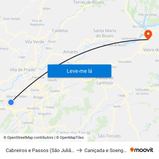 Cabreiros e Passos (São Julião) to Caniçada e Soengas map