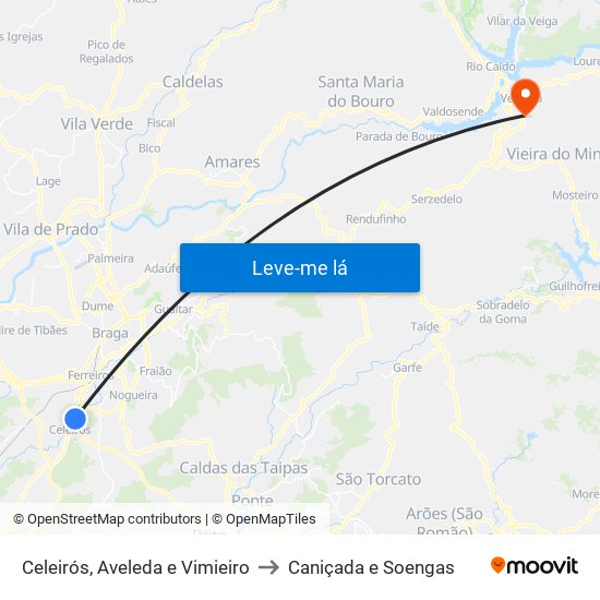 Celeirós, Aveleda e Vimieiro to Caniçada e Soengas map