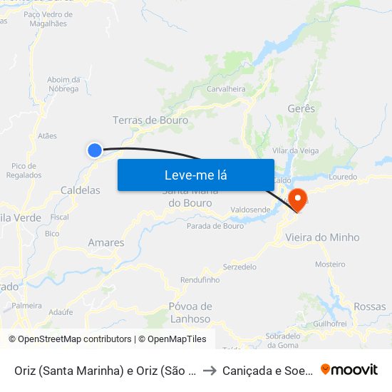 Oriz (Santa Marinha) e Oriz (São Miguel) to Caniçada e Soengas map