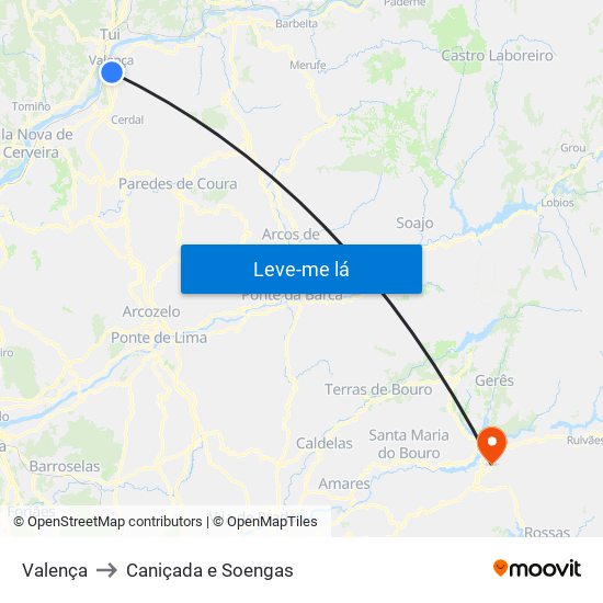Valença to Caniçada e Soengas map