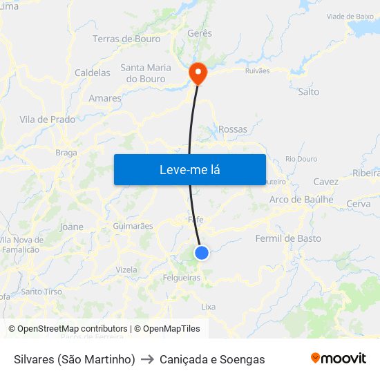 Silvares (São Martinho) to Caniçada e Soengas map
