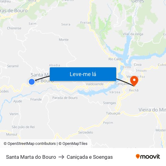 Santa Marta do Bouro to Caniçada e Soengas map