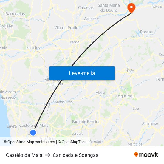 Castêlo da Maia to Caniçada e Soengas map