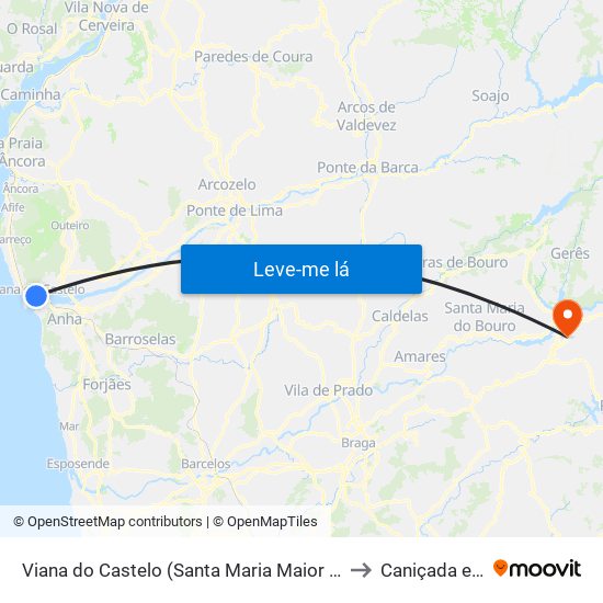 Viana do Castelo (Santa Maria Maior e Monserrate) e Meadela to Caniçada e Soengas map