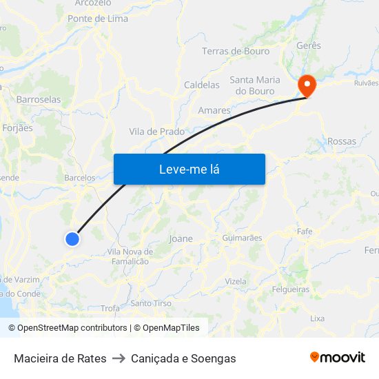 Macieira de Rates to Caniçada e Soengas map