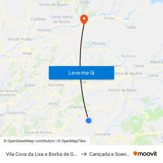 Vila Cova da Lixa e Borba de Godim to Caniçada e Soengas map