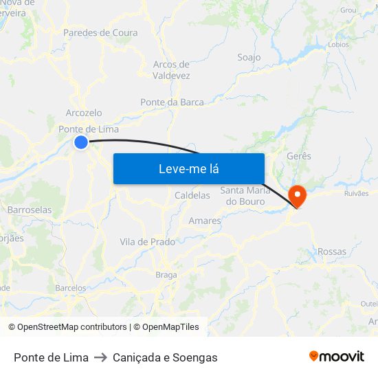 Ponte de Lima to Caniçada e Soengas map