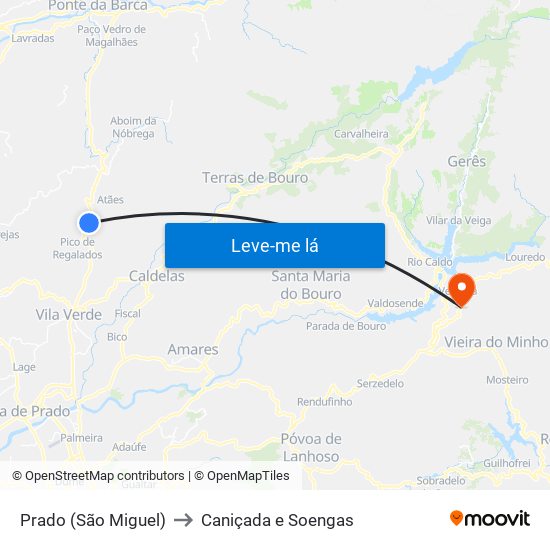 Prado (São Miguel) to Caniçada e Soengas map