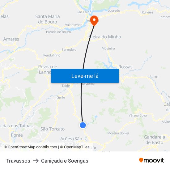 Travassós to Caniçada e Soengas map