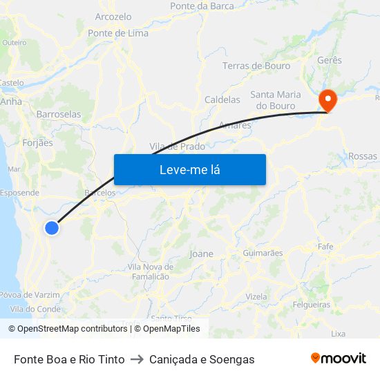 Fonte Boa e Rio Tinto to Caniçada e Soengas map