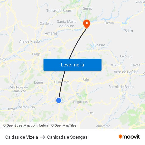 Caldas de Vizela to Caniçada e Soengas map