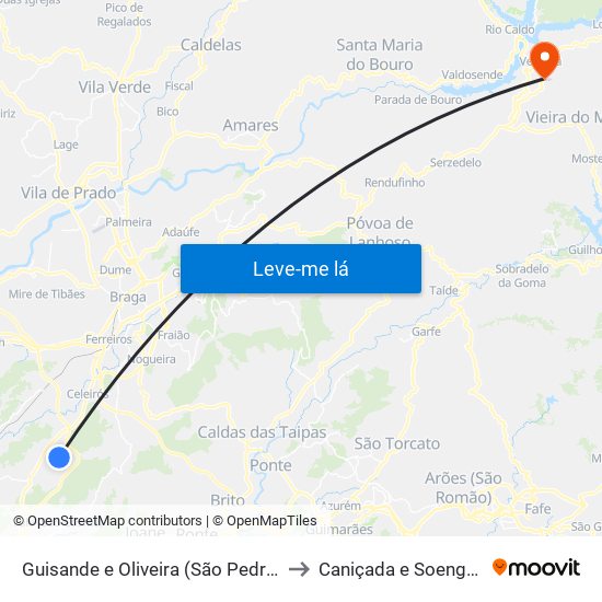 Guisande e Oliveira (São Pedro) to Caniçada e Soengas map