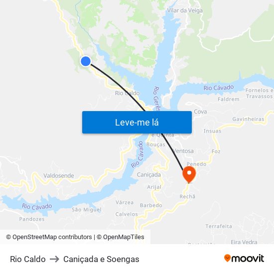 Rio Caldo to Caniçada e Soengas map