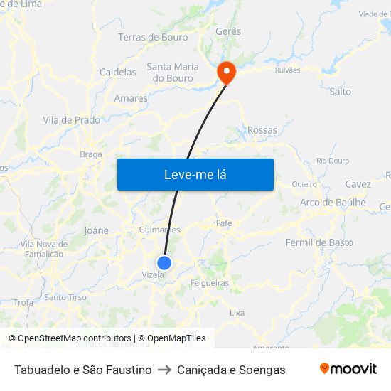 Tabuadelo e São Faustino to Caniçada e Soengas map