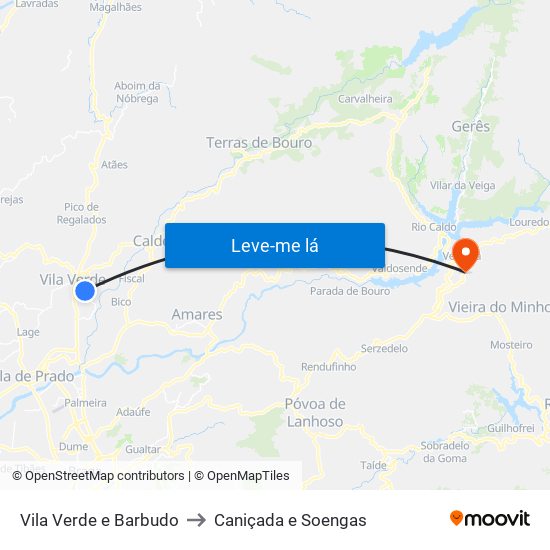 Vila Verde e Barbudo to Caniçada e Soengas map