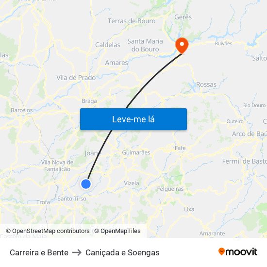 Carreira e Bente to Caniçada e Soengas map