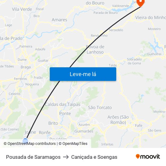 Pousada de Saramagos to Caniçada e Soengas map