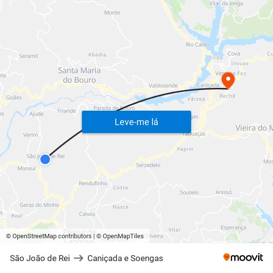 São João de Rei to Caniçada e Soengas map