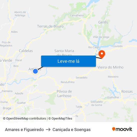 Amares e Figueiredo to Caniçada e Soengas map