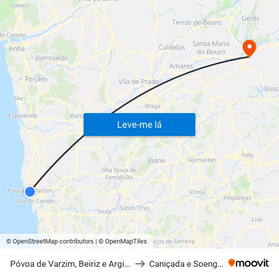 Póvoa de Varzim, Beiriz e Argivai to Caniçada e Soengas map