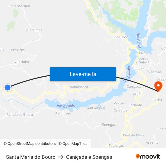 Santa Maria do Bouro to Caniçada e Soengas map