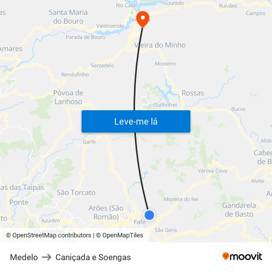 Medelo to Caniçada e Soengas map