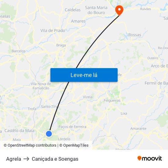 Agrela to Caniçada e Soengas map