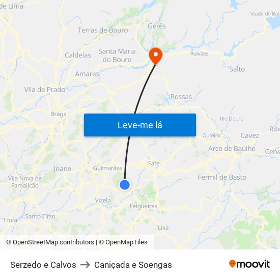 Serzedo e Calvos to Caniçada e Soengas map