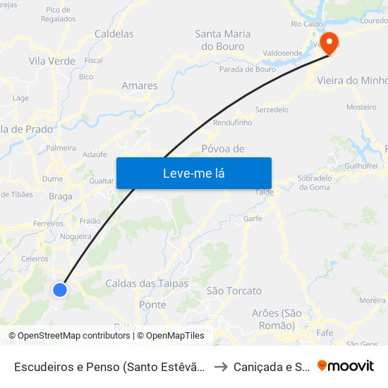 Escudeiros e Penso (Santo Estêvão e São Vicente) to Caniçada e Soengas map