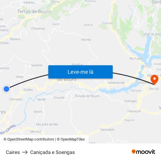 Caires to Caniçada e Soengas map