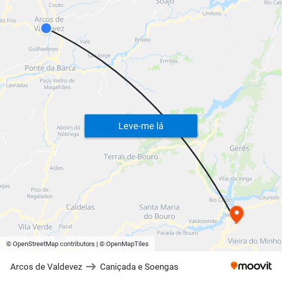 Arcos de Valdevez to Caniçada e Soengas map