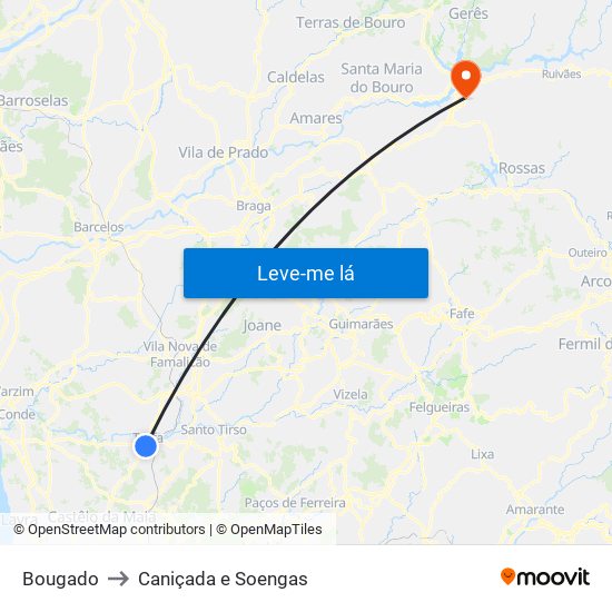 Bougado to Caniçada e Soengas map