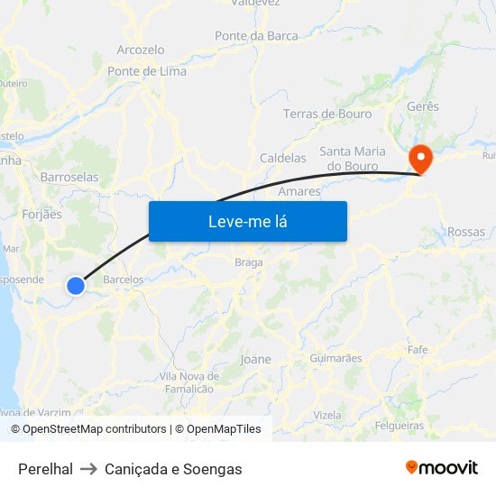Perelhal to Caniçada e Soengas map