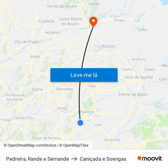 Pedreira, Rande e Sernande to Caniçada e Soengas map