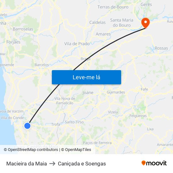 Macieira da Maia to Caniçada e Soengas map