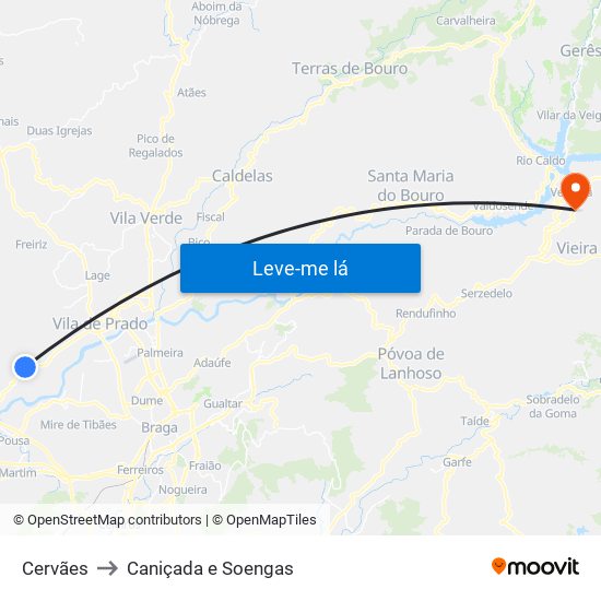 Cervães to Caniçada e Soengas map