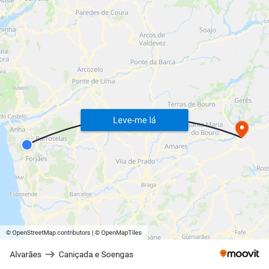Alvarães to Caniçada e Soengas map
