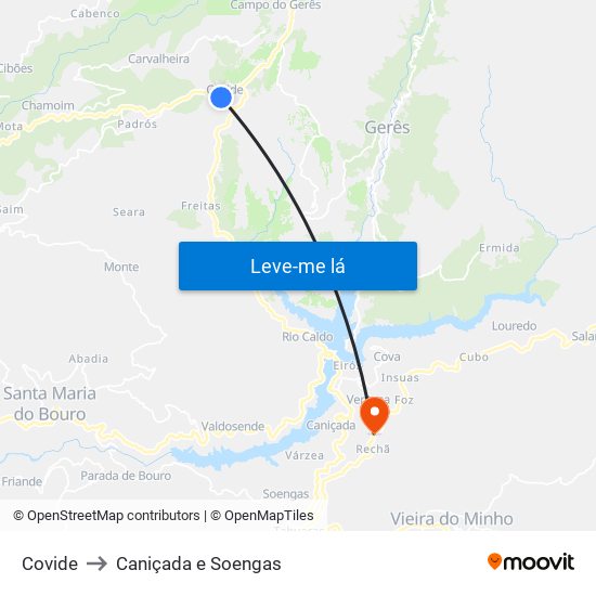 Covide to Caniçada e Soengas map