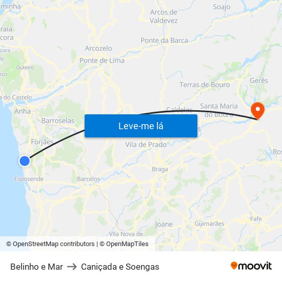 Belinho e Mar to Caniçada e Soengas map