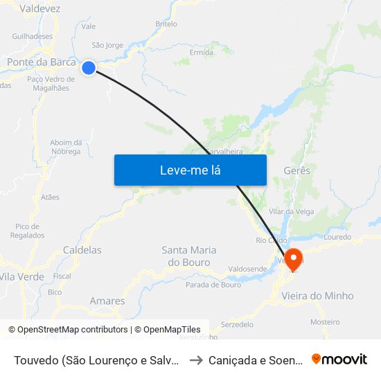 Touvedo (São Lourenço e Salvador) to Caniçada e Soengas map