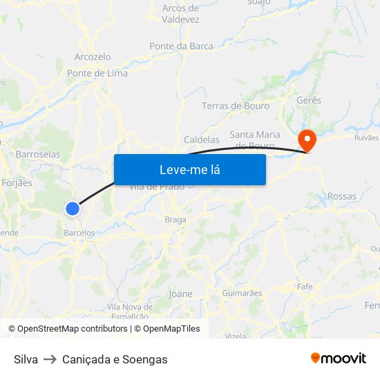 Silva to Caniçada e Soengas map