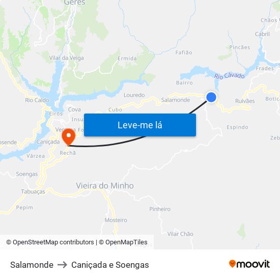 Salamonde to Caniçada e Soengas map