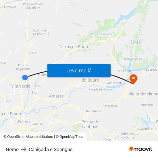 Gême to Caniçada e Soengas map
