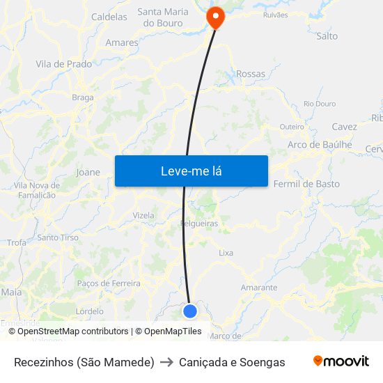 Recezinhos (São Mamede) to Caniçada e Soengas map