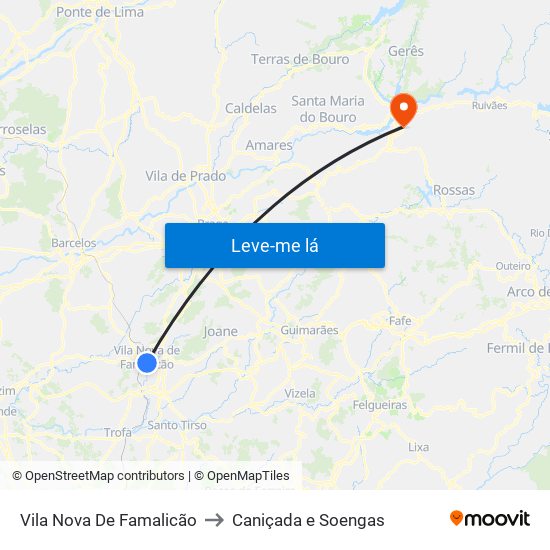 Vila Nova De Famalicão to Caniçada e Soengas map