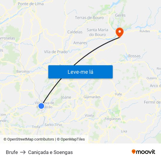 Brufe to Caniçada e Soengas map