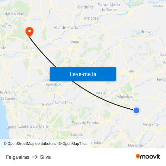 Felgueiras to Silva map