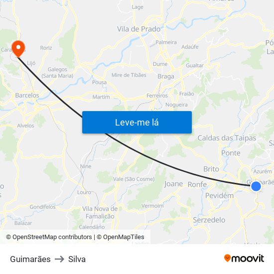 Guimarães to Silva map