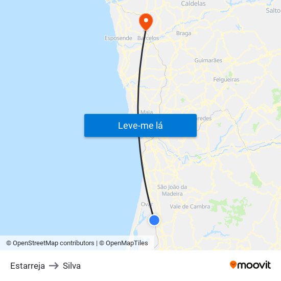 Estarreja to Silva map