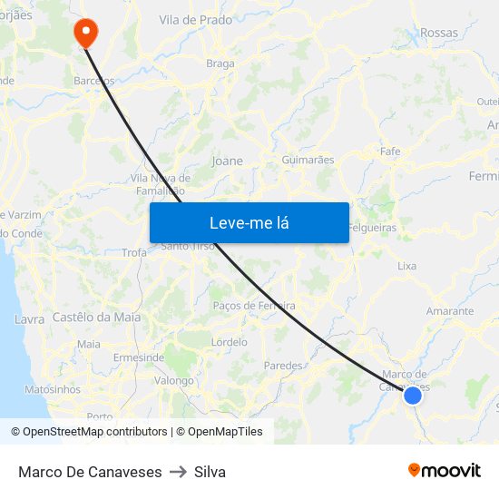 Marco De Canaveses to Silva map